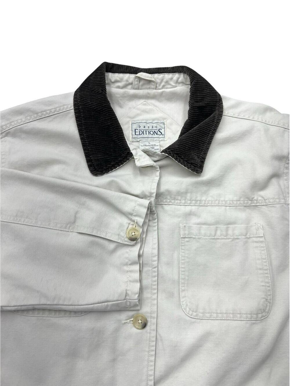 Vintage Chore Coat Mens Large Beige Canvas Barn Corduroy Collar Workwear 90s